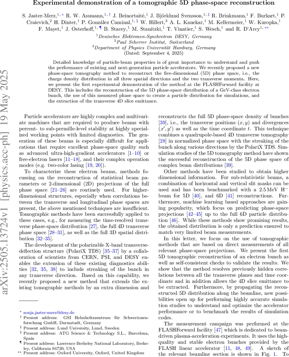 Experimental demonstration of a tomographic 5D phase-space reconstruction