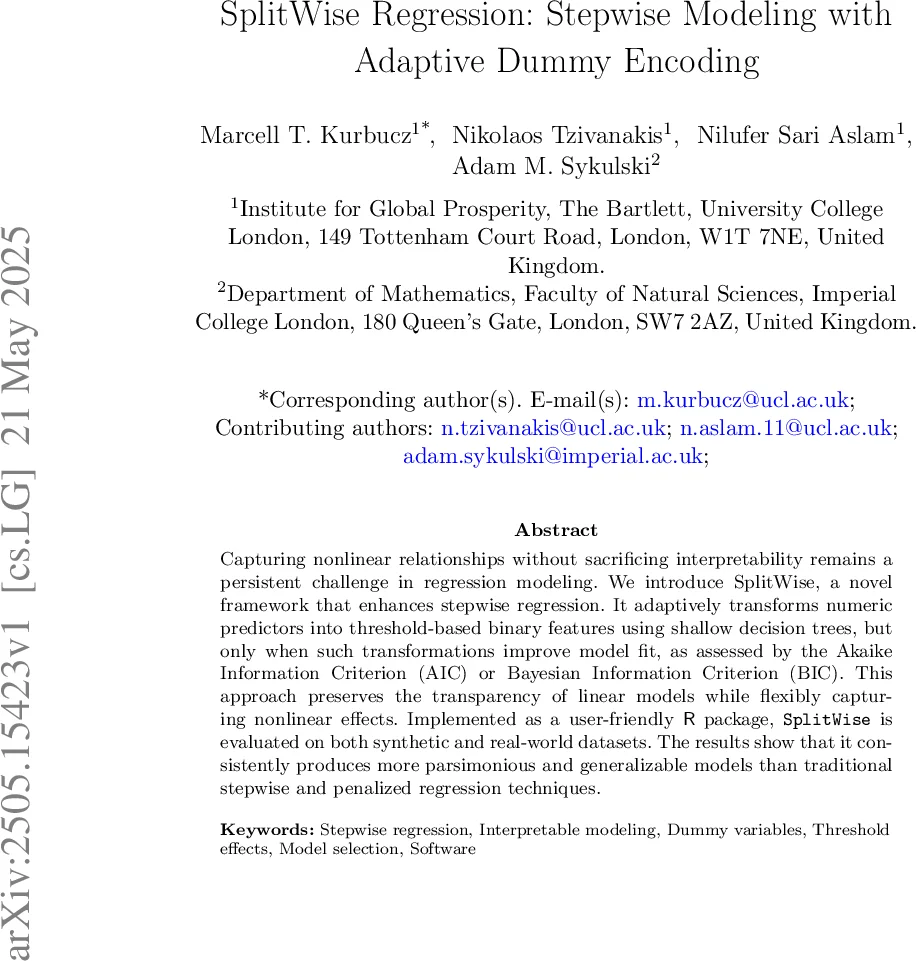 SplitWise Regression: Stepwise Modeling with Adaptive Dummy Encoding