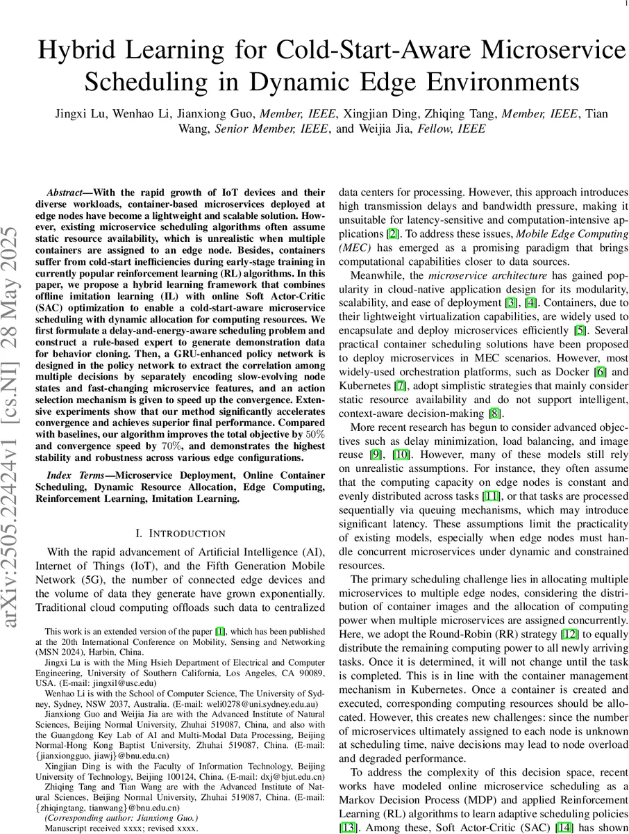 Hybrid Learning for Cold-Start-Aware Microservice Scheduling in Dynamic Edge Environments