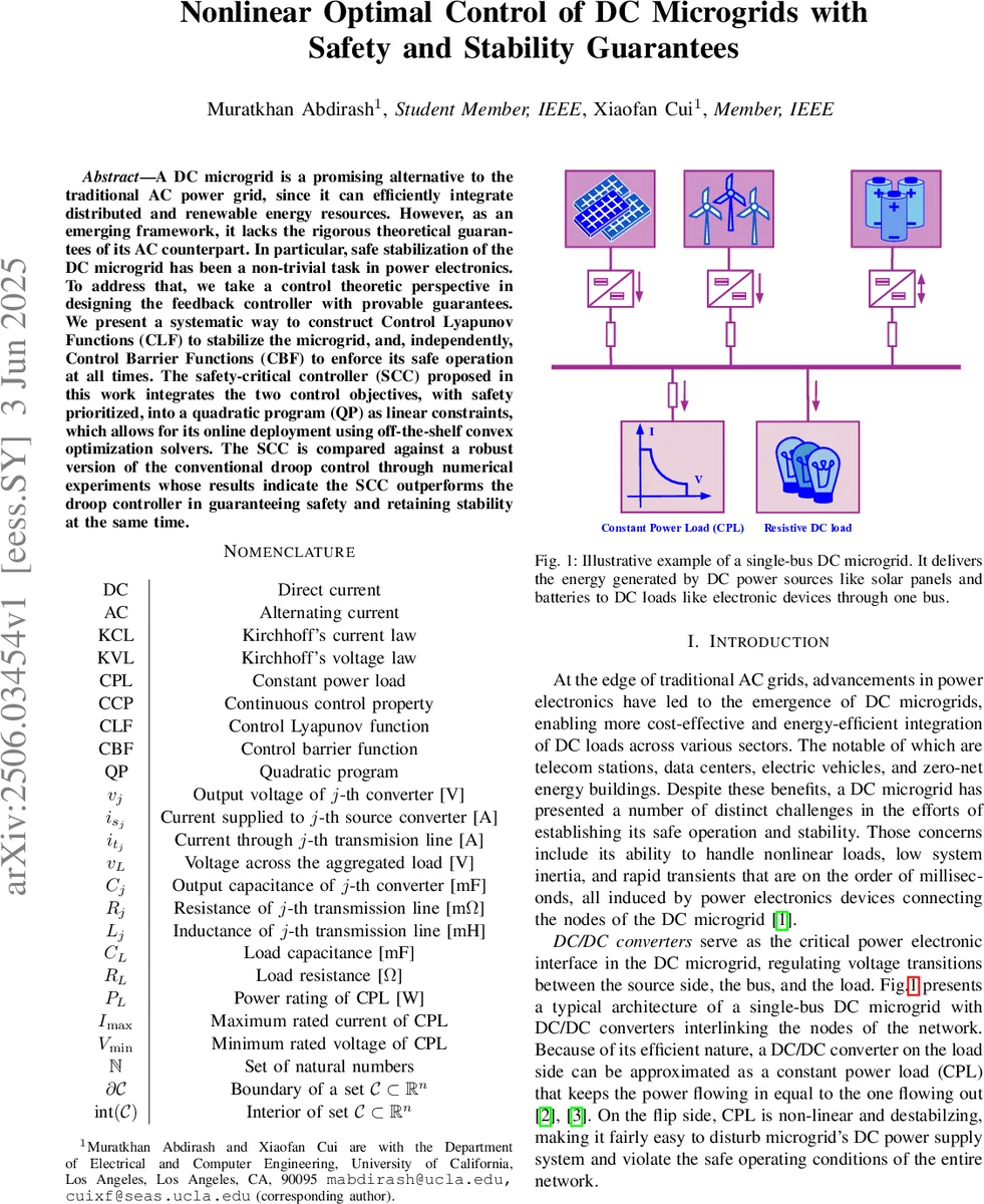 Nonlinear Optimal Control of DC Microgrids with Safety and Stability Guarantees