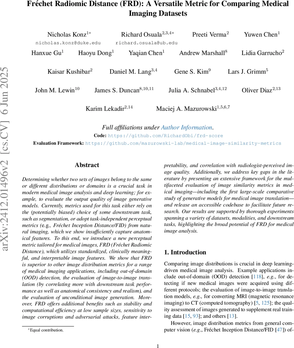 Fréchet Radiomic Distance (FRD): A Versatile Metric for Comparing Medical Imaging Datasets