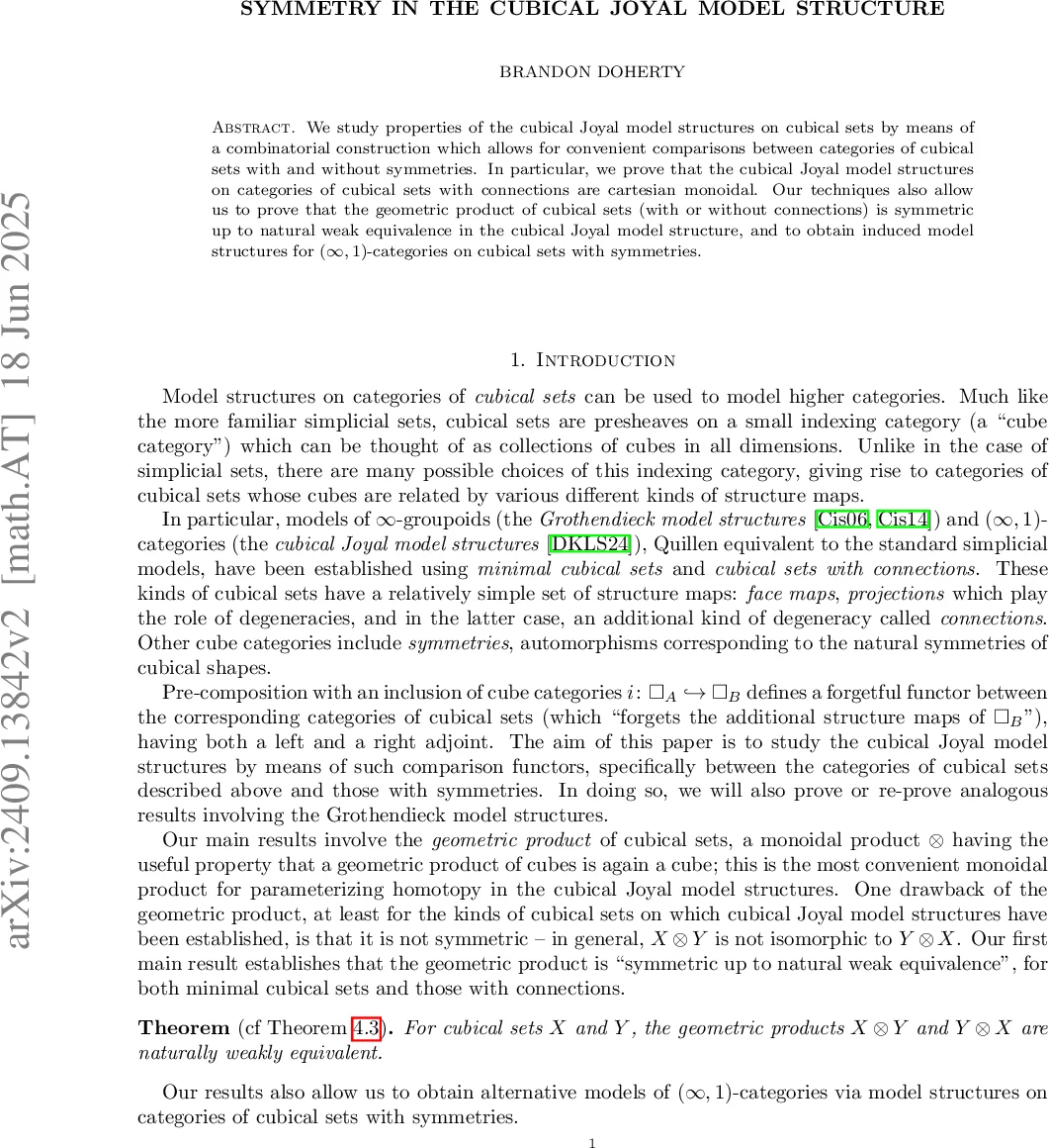 Symmetry in the cubical Joyal model structure