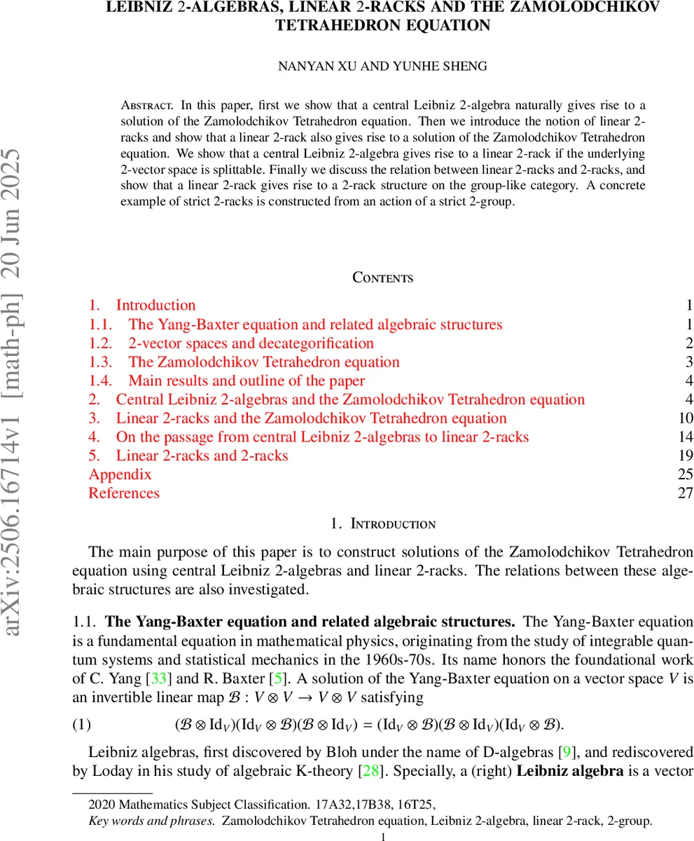 Leibniz $2$-algebras, linear $2$-racks and the Zamolodchikov Tetrahedron equation