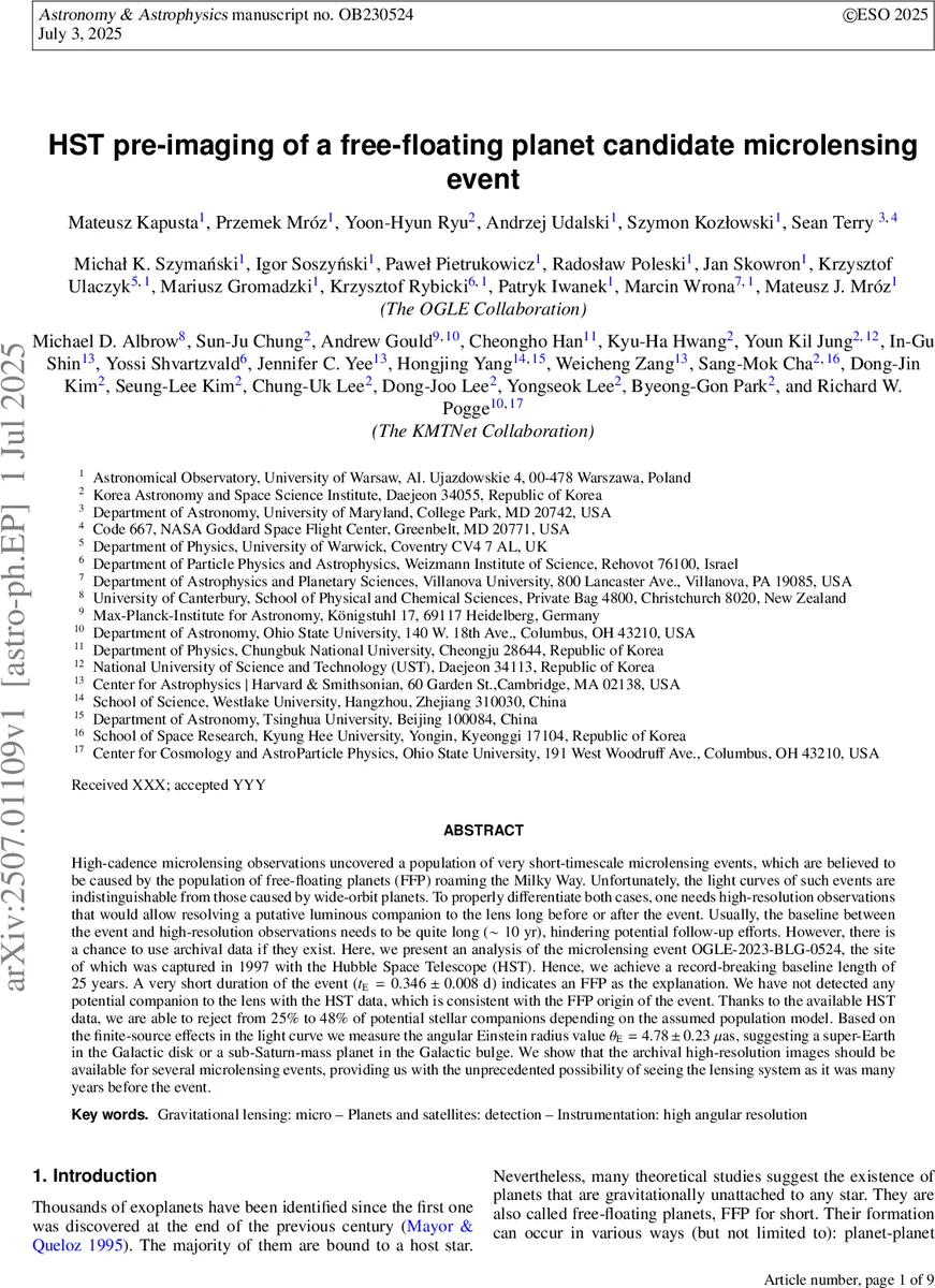 HST pre-imaging of a free-floating planet candidate microlensing event
