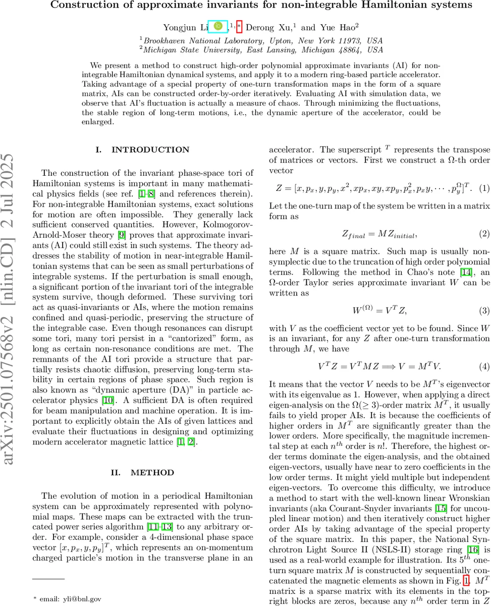 Construction of approximate invariants for non-integrable Hamiltonian systems