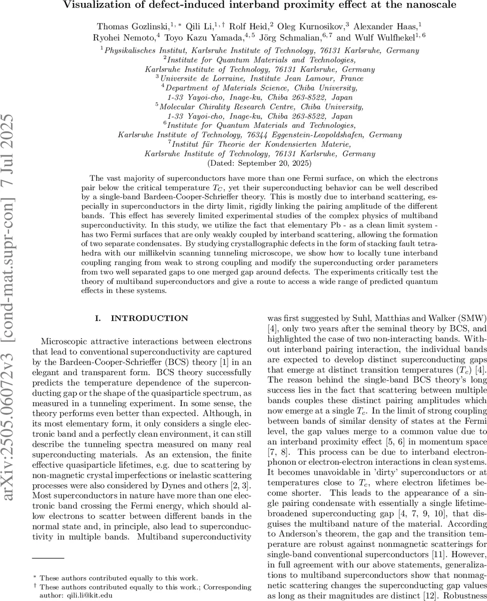 Visualization of defect-induced interband proximity effect at the nanoscale