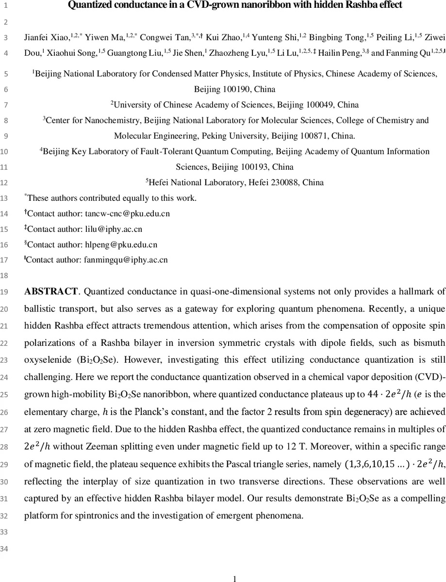 Quantized conductance in a CVD-grown nanoribbon with hidden Rashba effect