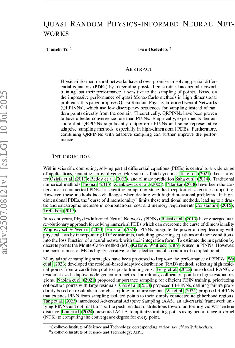 Quasi-Random Physics-informed Neural Networks