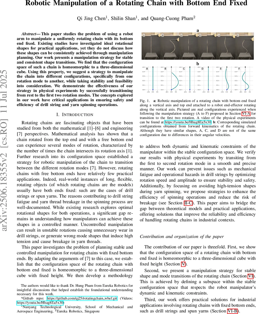Robotic Manipulation of a Rotating Chain with Bottom End Fixed