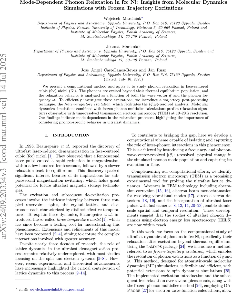 Mode-Dependent Phonon Relaxation in fcc Ni: Insights from Molecular Dynamics Simulations with Frozen-Trajectory Excitations
