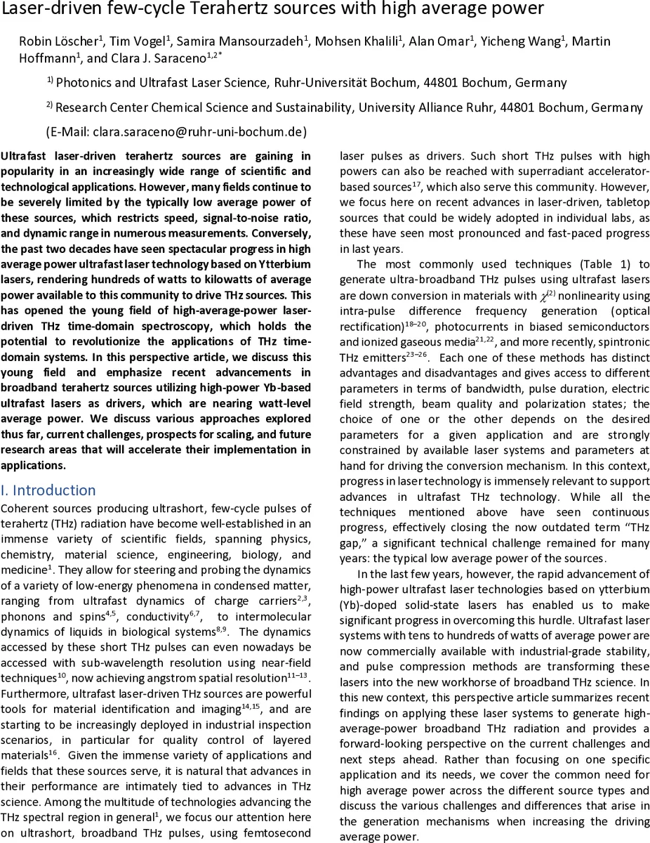 Laser-driven few-cycle Terahertz sources with high average power
