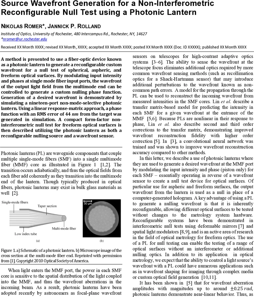 Source Wavefront Generation for a Non-Interferometric Reconfigurable Null Test using a Photonic Lantern