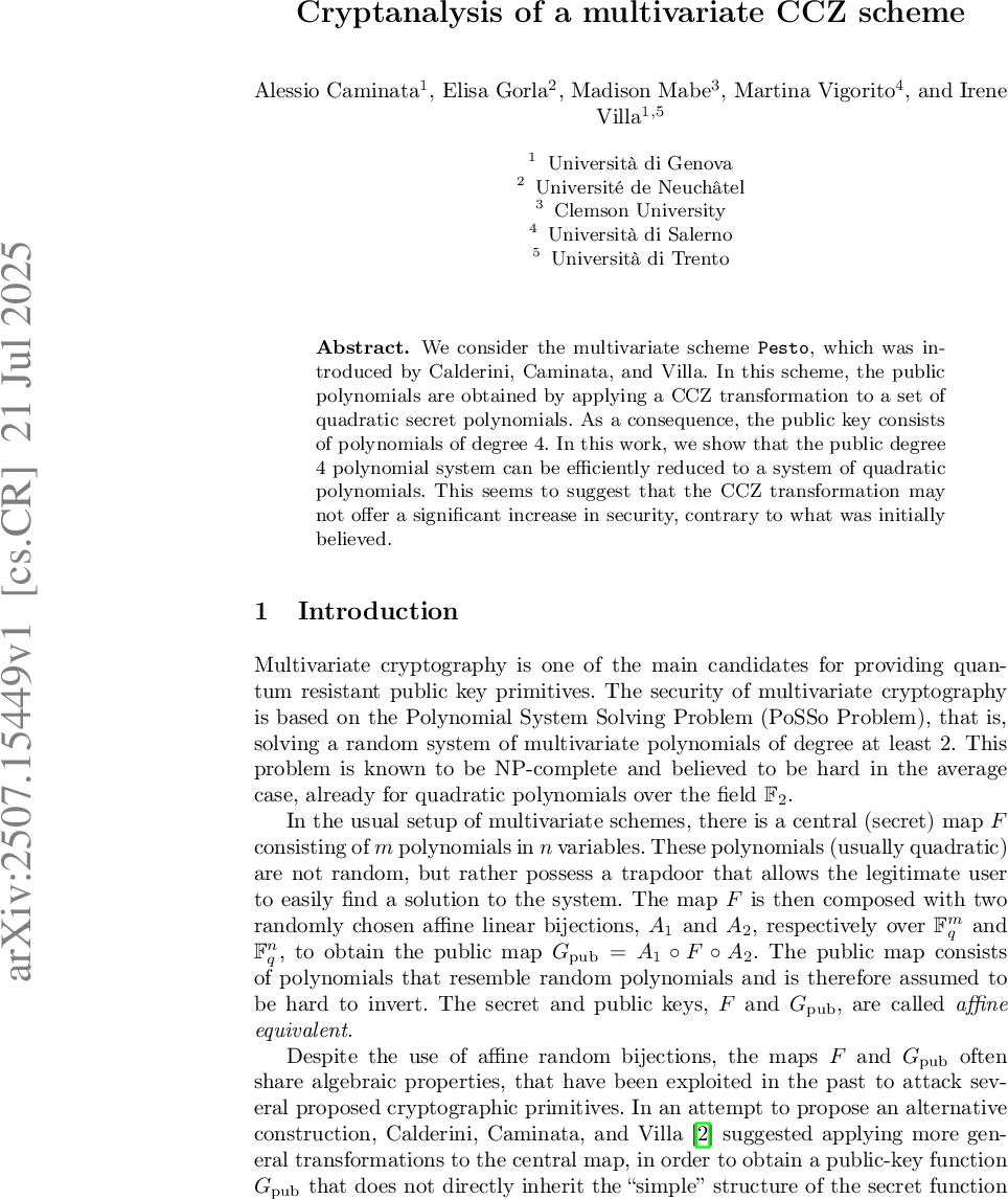 Cryptanalysis of a multivariate CCZ scheme