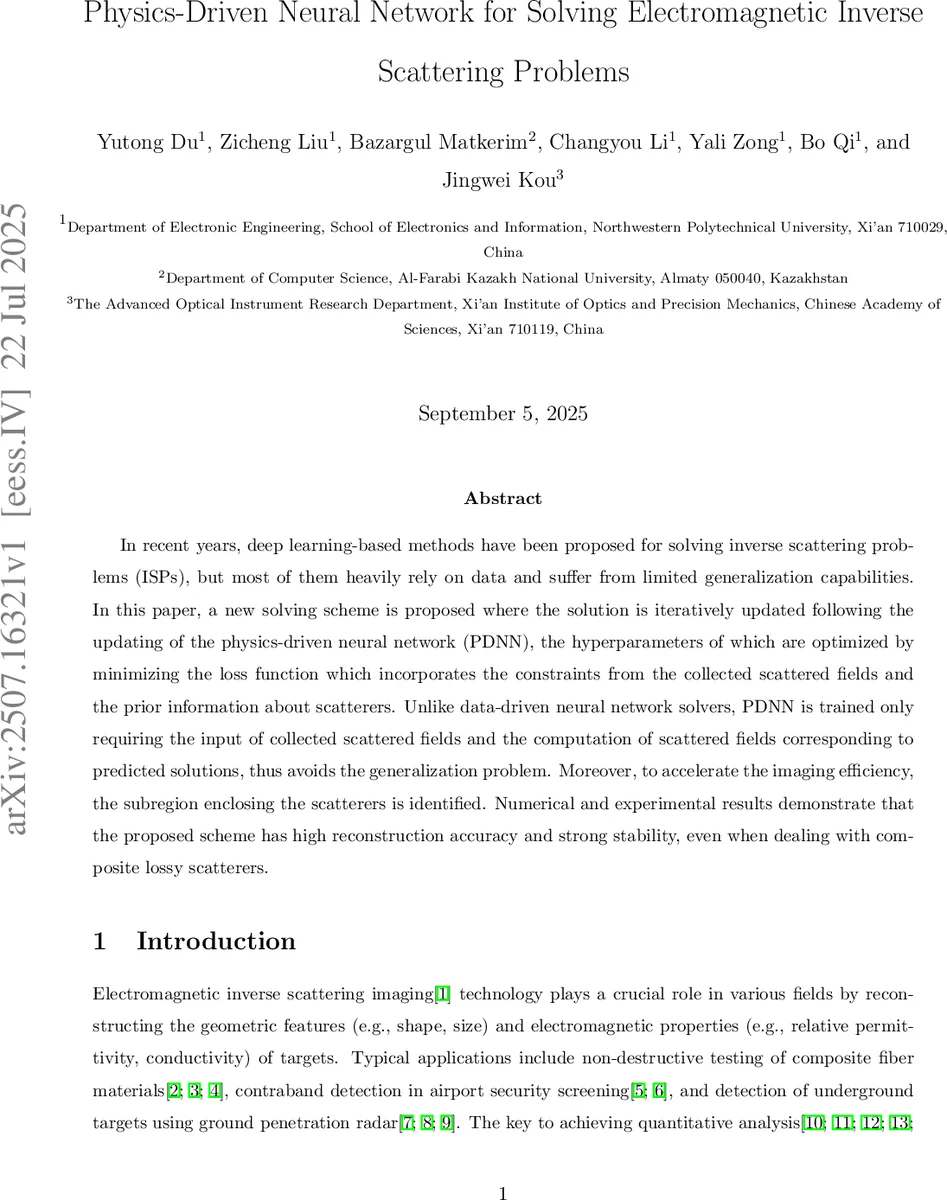 Physics-Driven Neural Network for Solving Electromagnetic Inverse Scattering Problems