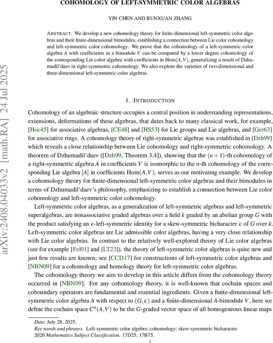 Cohomology of left-symmetric color algebras