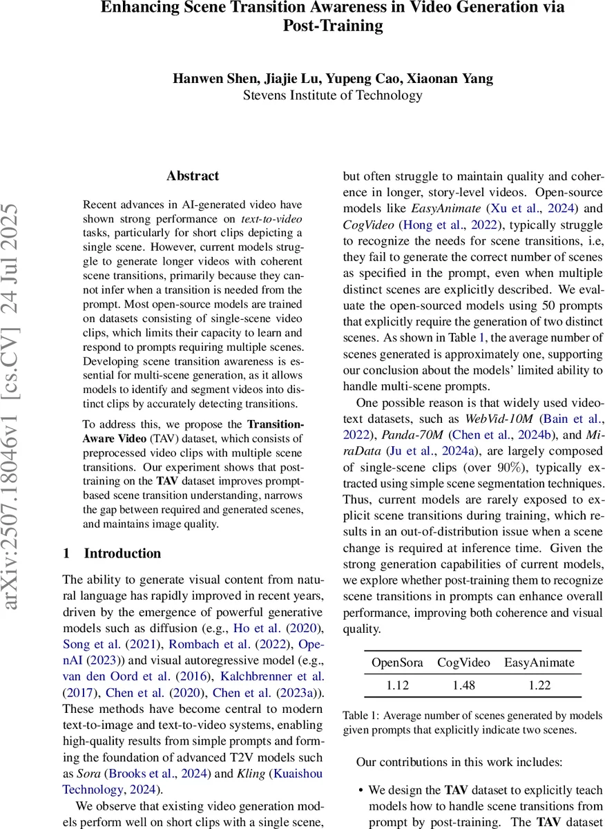 Enhancing Scene Transition Awareness in Video Generation via Post-Training