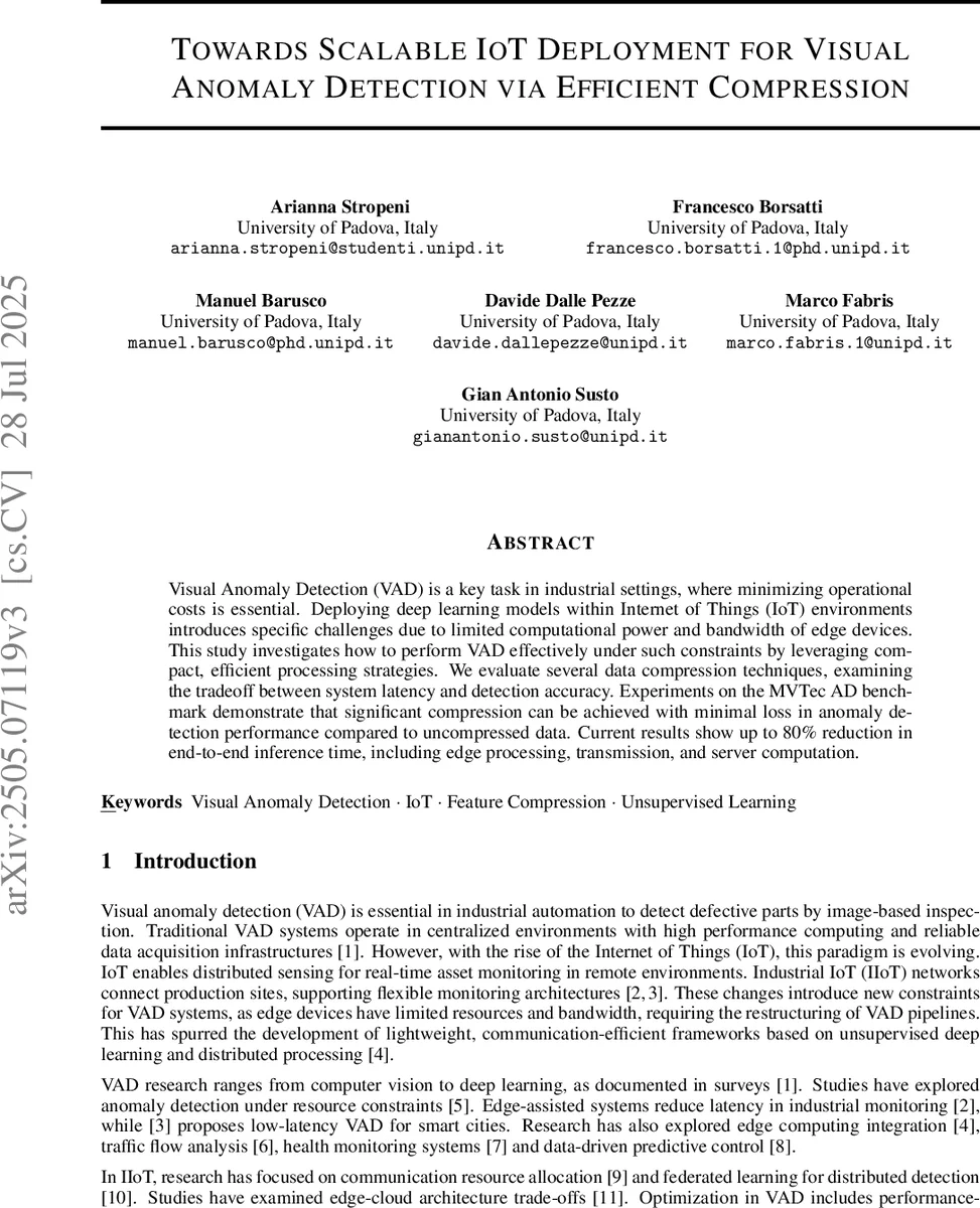 Towards Scalable IoT Deployment for Visual Anomaly Detection via Efficient Compression
