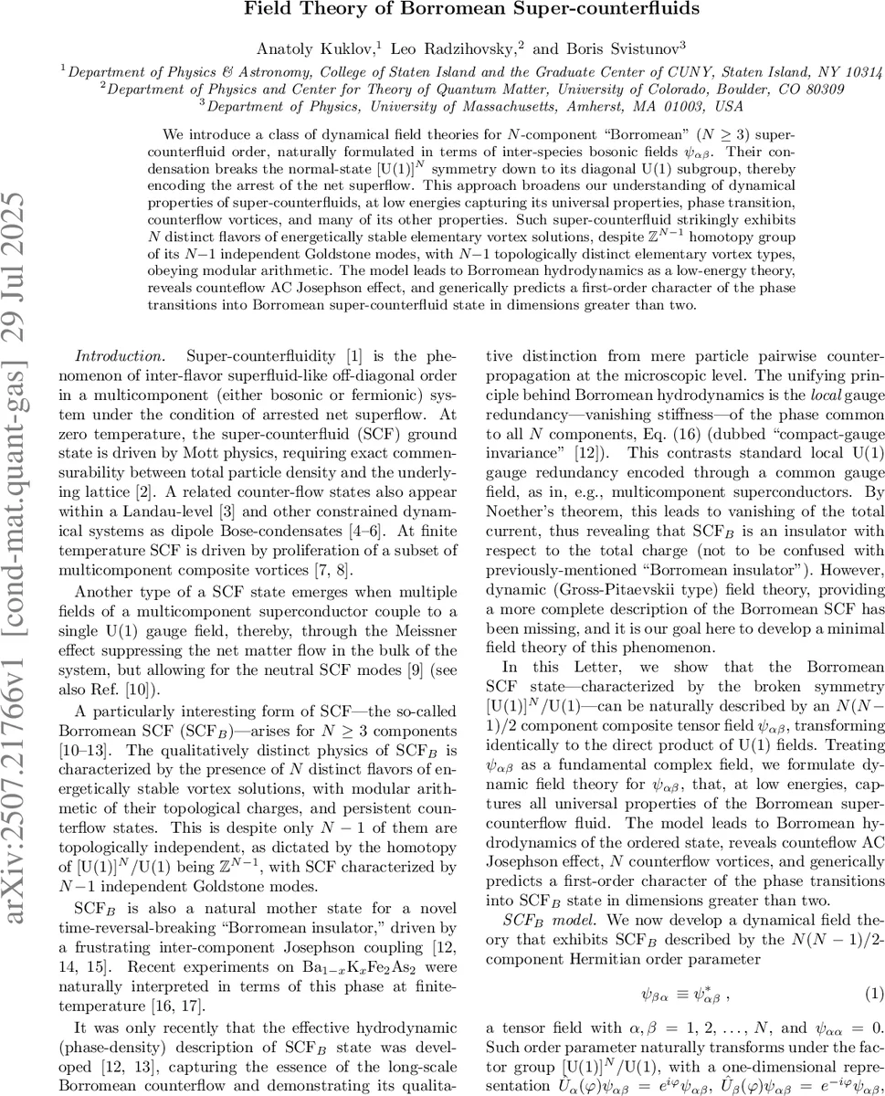 Field Theory of Borromean Super-counterfluids
