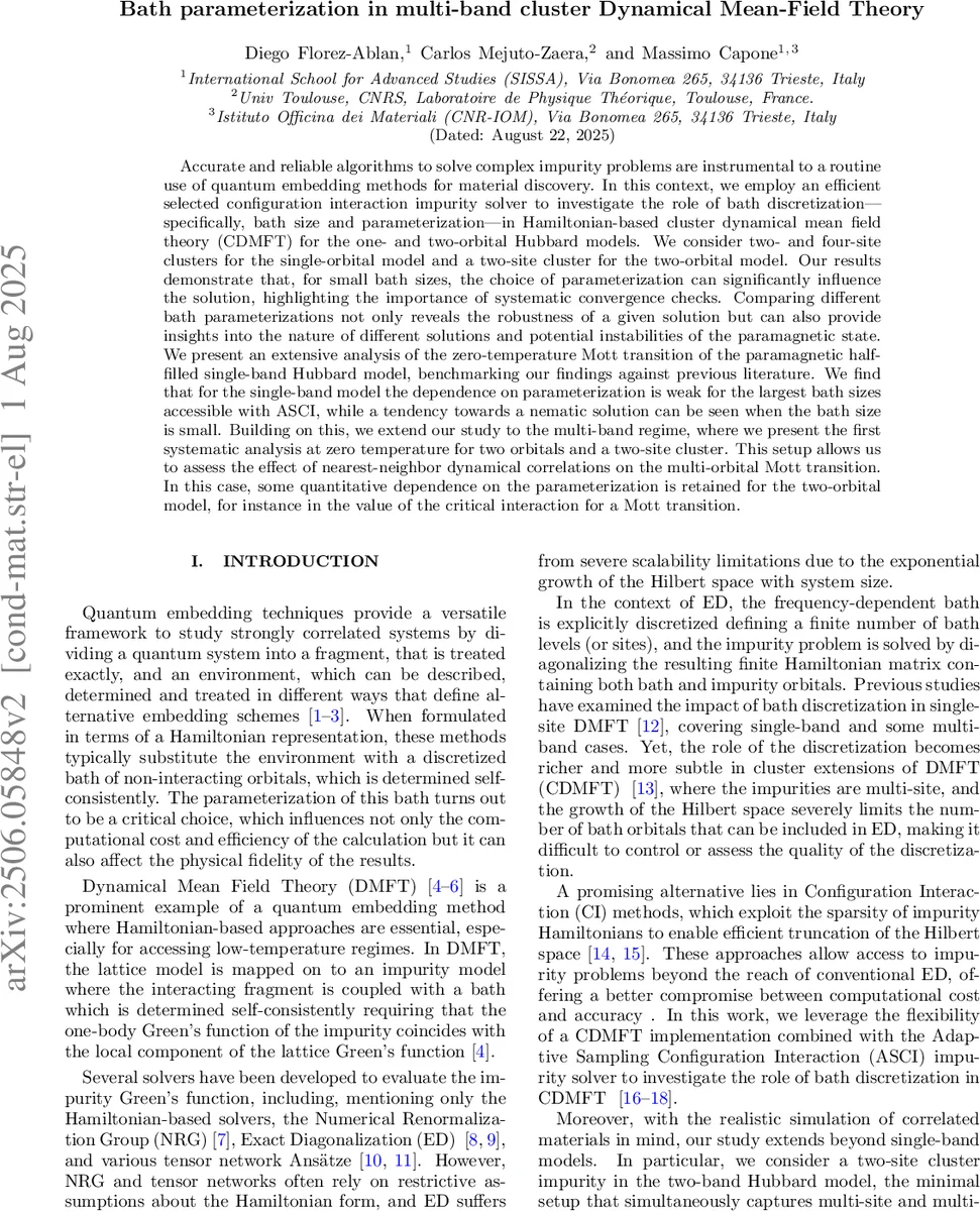 Bath parameterization in multi-band cluster Dynamical Mean-Field Theory