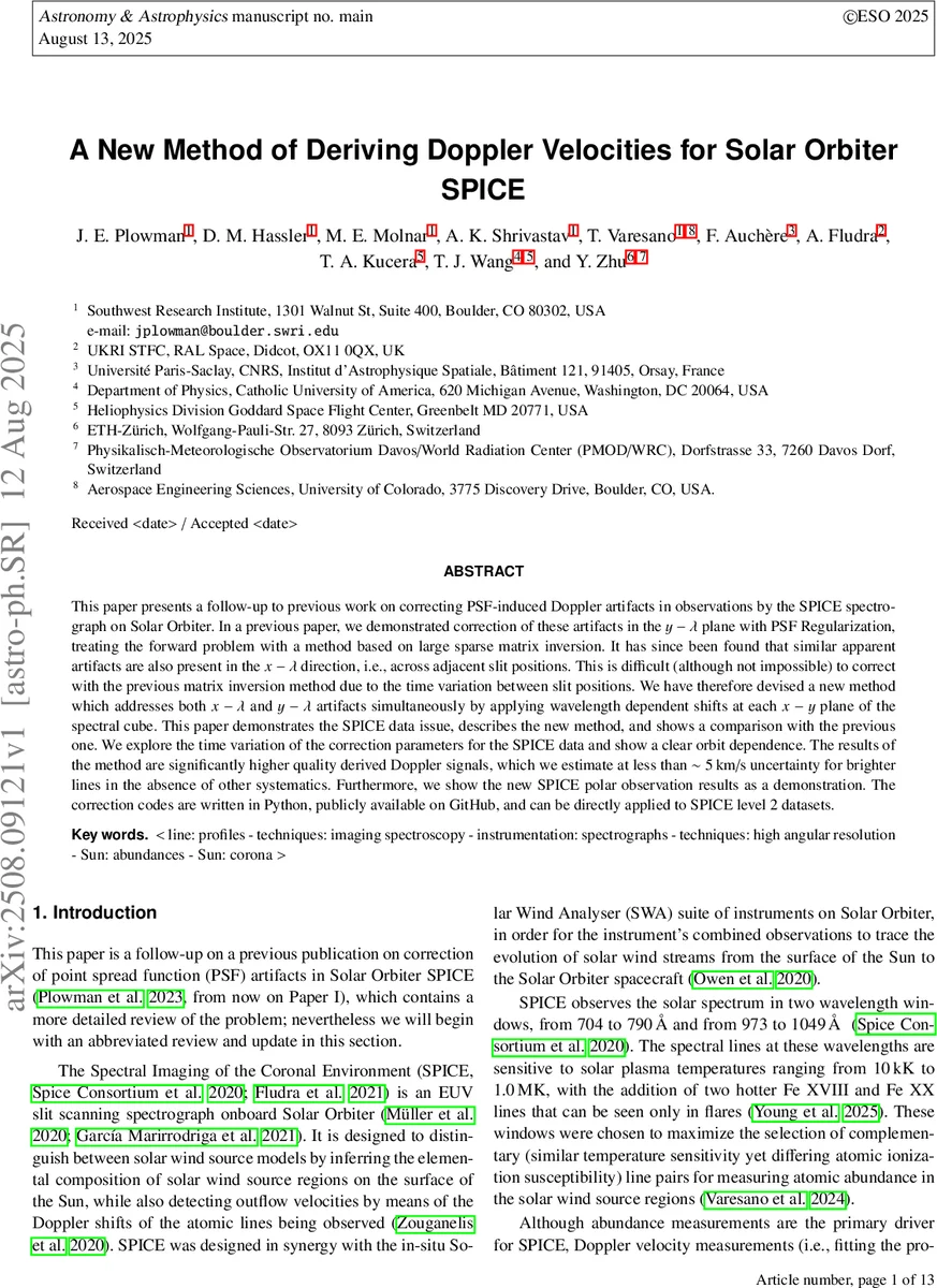 A New Method of Deriving Doppler Velocities for Solar Orbiter SPICE