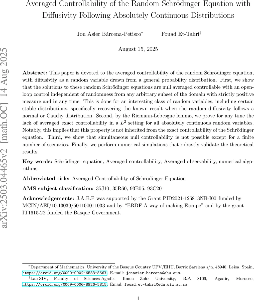 Averaged Controllability of the Random Schrödinger Equation with Diffusivity Following Absolutely Continuous Distributions
