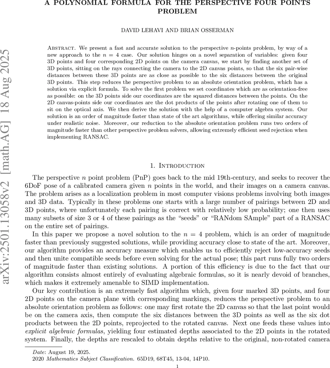 A polynomial formula for the perspective four points problem