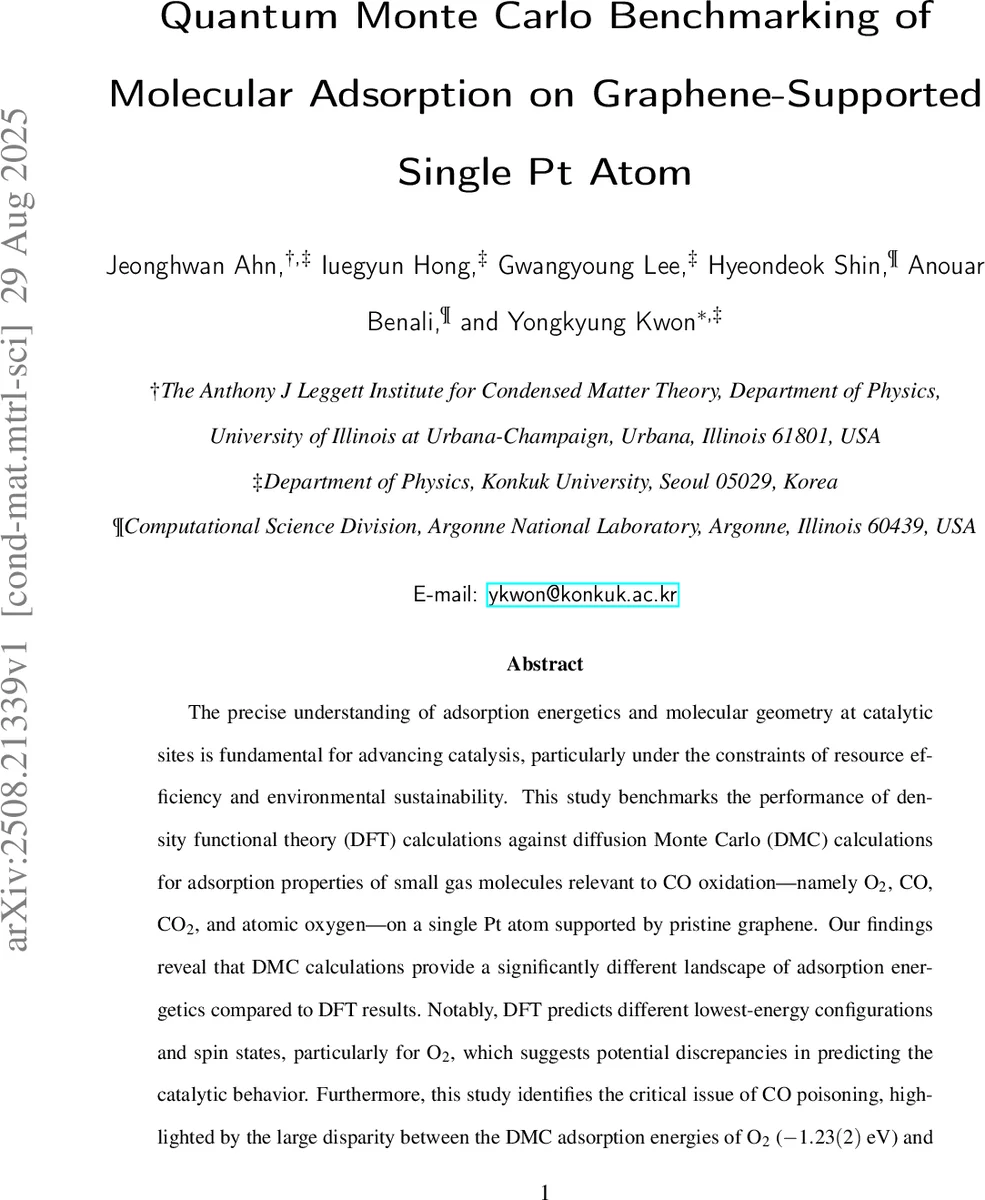 Quantum Monte Carlo Benchmarking of Molecular Adsorption on Graphene-Supported Single Pt Atom