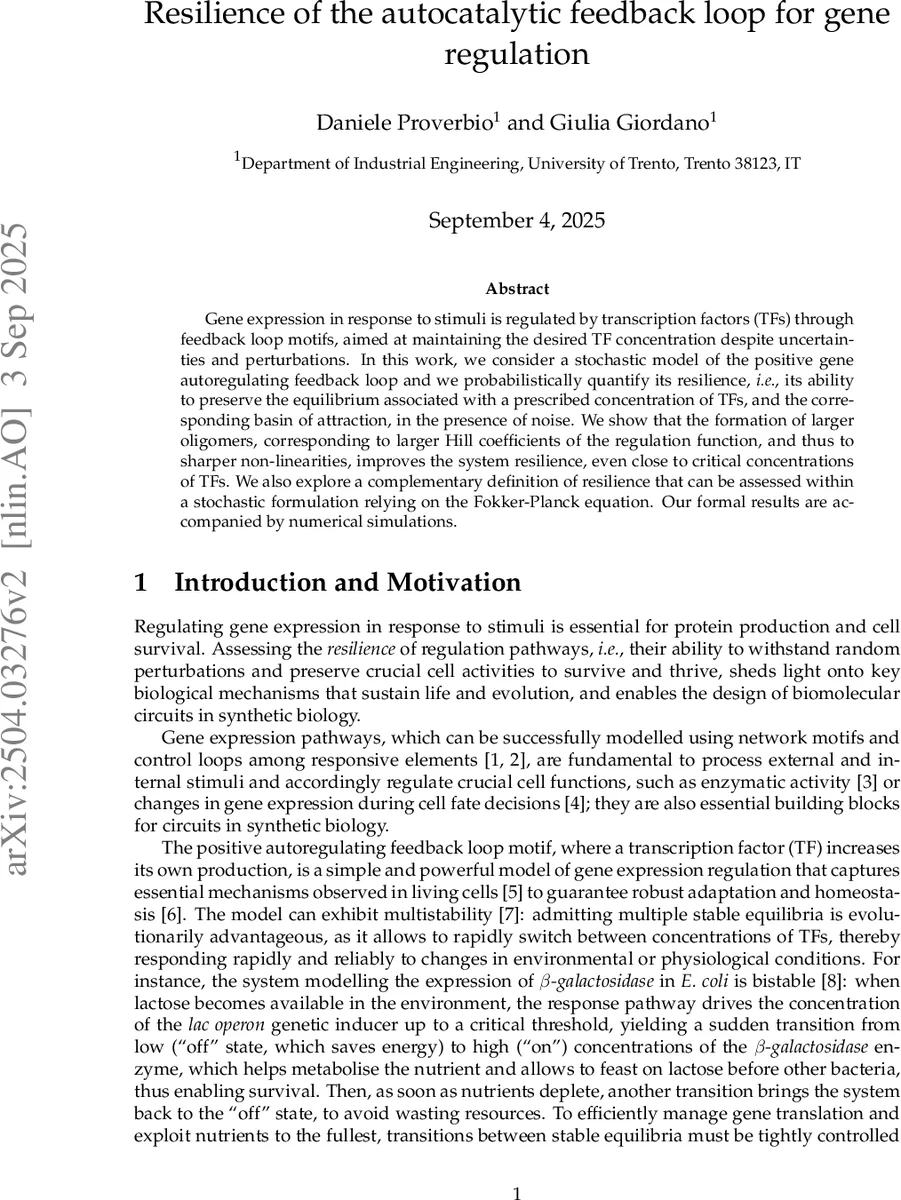 Resilience of the positive gene autoregulation loop