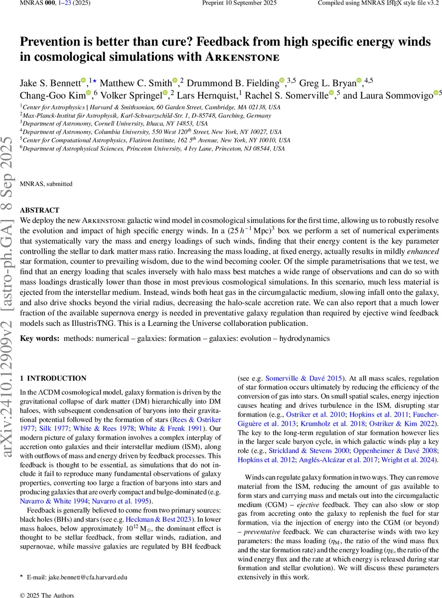 Prevention is better than cure? Feedback from high specific energy winds in cosmological simulations with Arkenstone