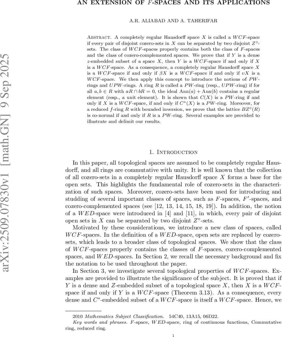An extension of $F$-spaces and its applications
