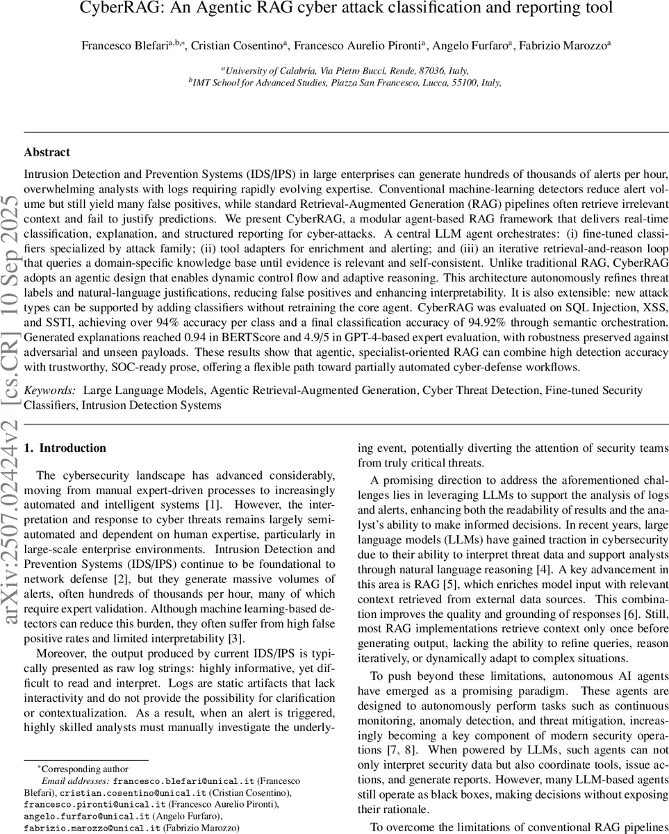 CyberRAG: An Agentic RAG cyber attack classification and reporting tool
