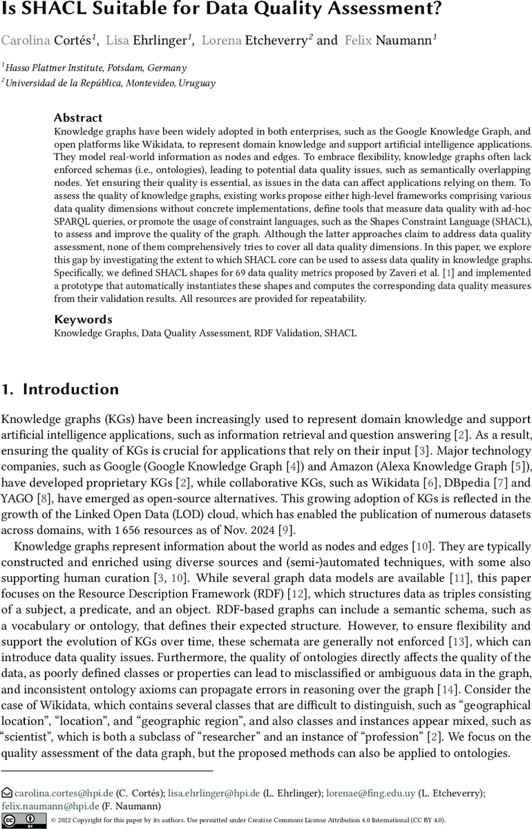 Is SHACL Suitable for Data Quality Assessment?