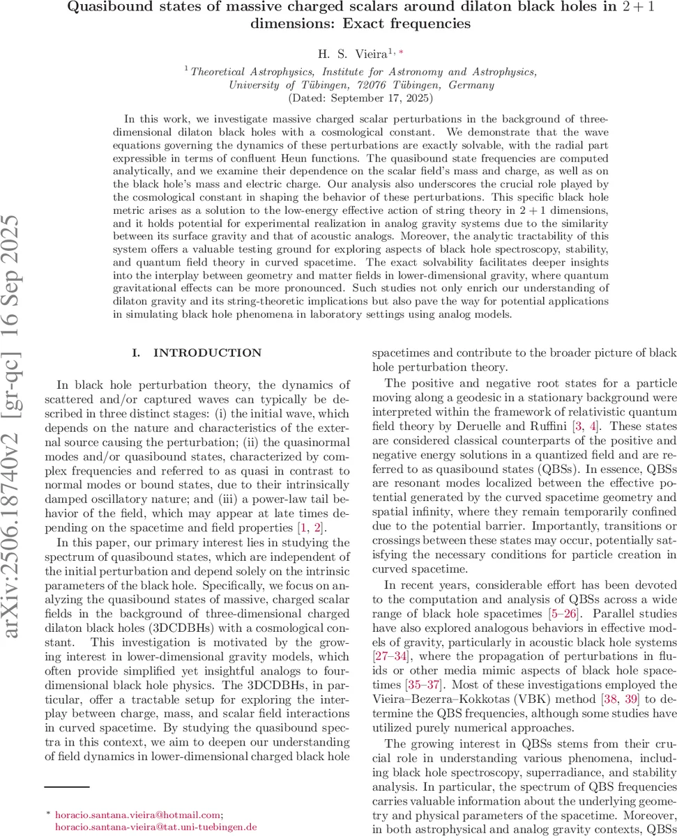 Quasibound states of massive charged scalars around dilaton black holes in $2+1$ dimensions: Exact frequencies