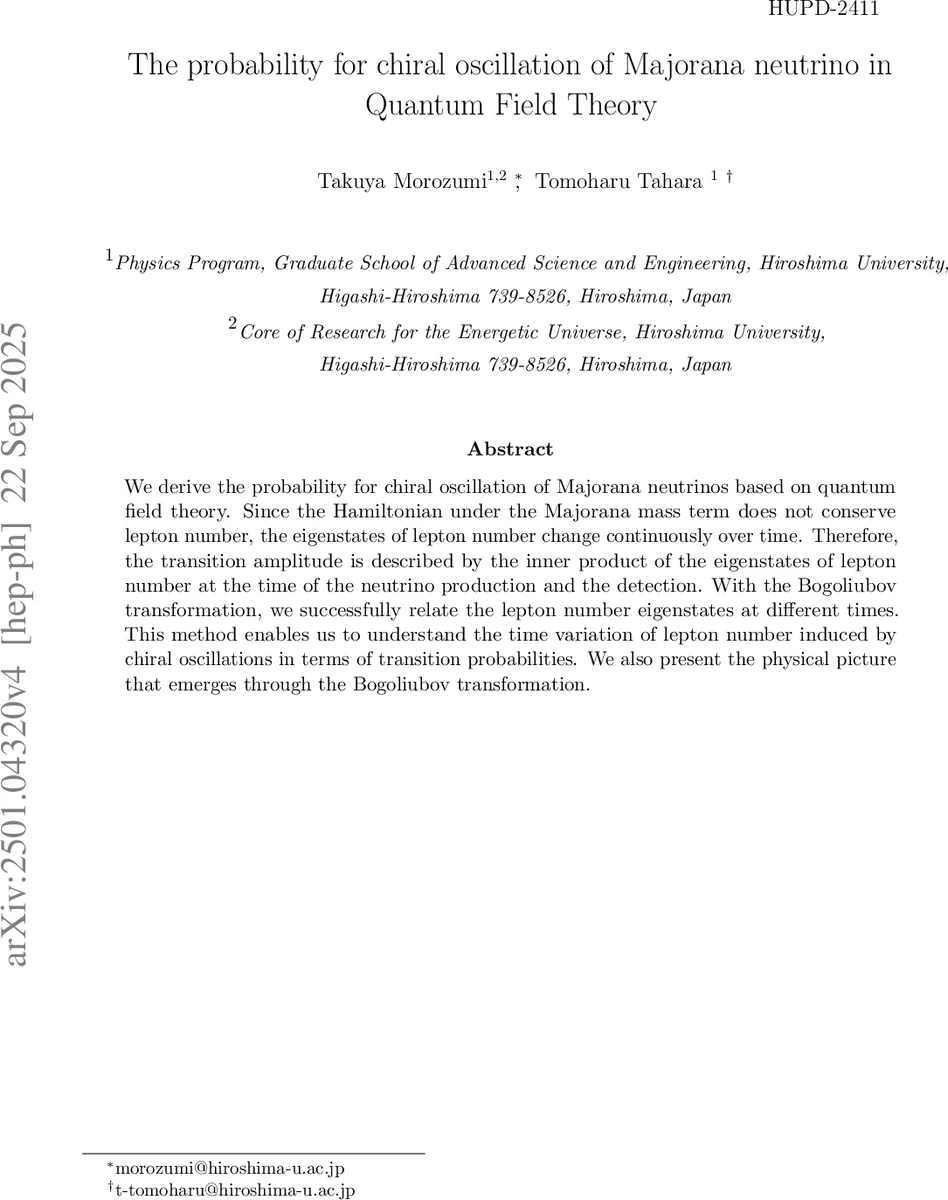 The probability for chiral oscillation of Majorana neutrino in Quantum Field Theory
