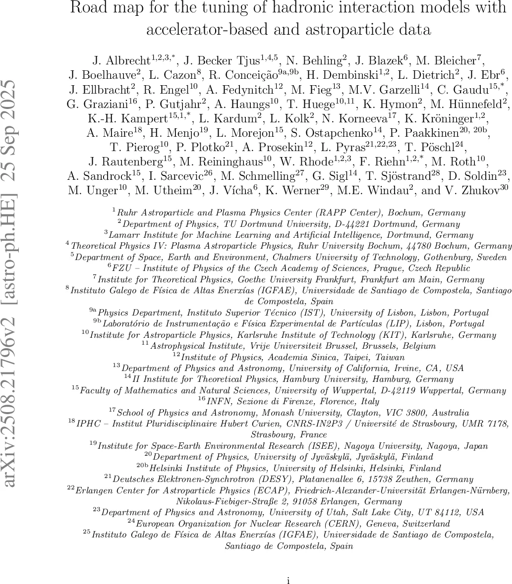 Road map for the tuning of hadronic interaction models with accelerator-based and astroparticle data