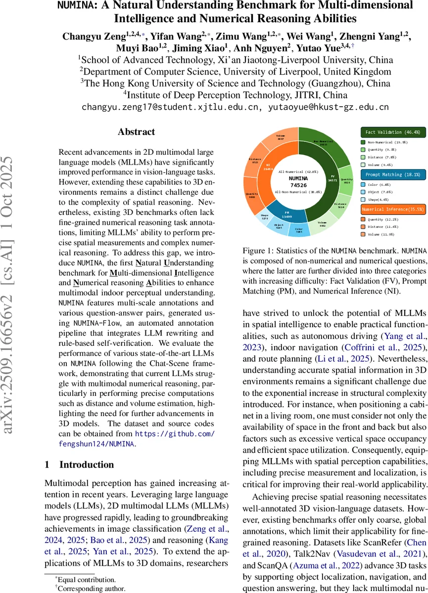 NUMINA: A Natural Understanding Benchmark for Multi-dimensional Intelligence and Numerical Reasoning Abilities