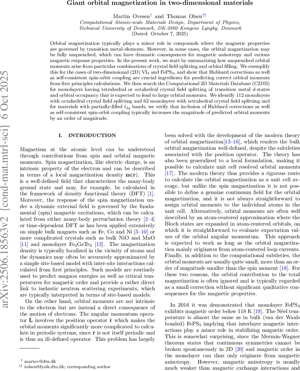 Giant orbital magnetization in two-dimensional materials