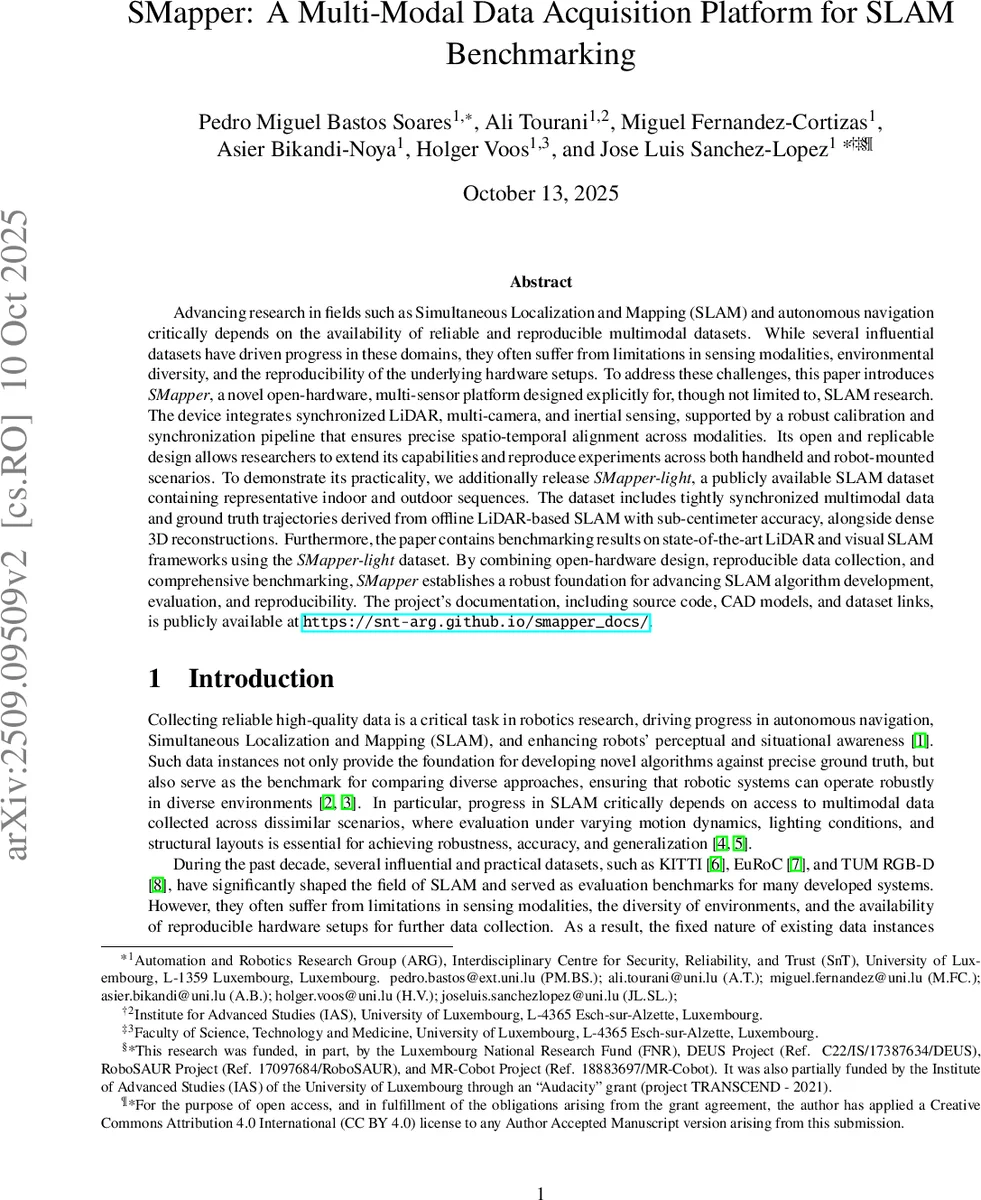 SMapper: A Multi-Modal Data Acquisition Platform for SLAM Benchmarking