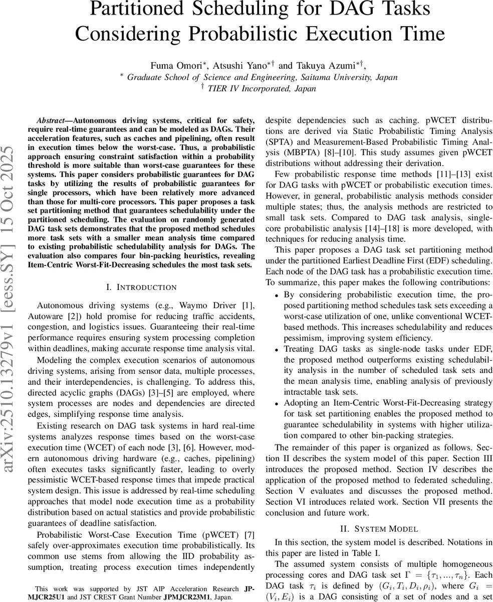Partitioned Scheduling for DAG Tasks Considering Probabilistic Execution Time