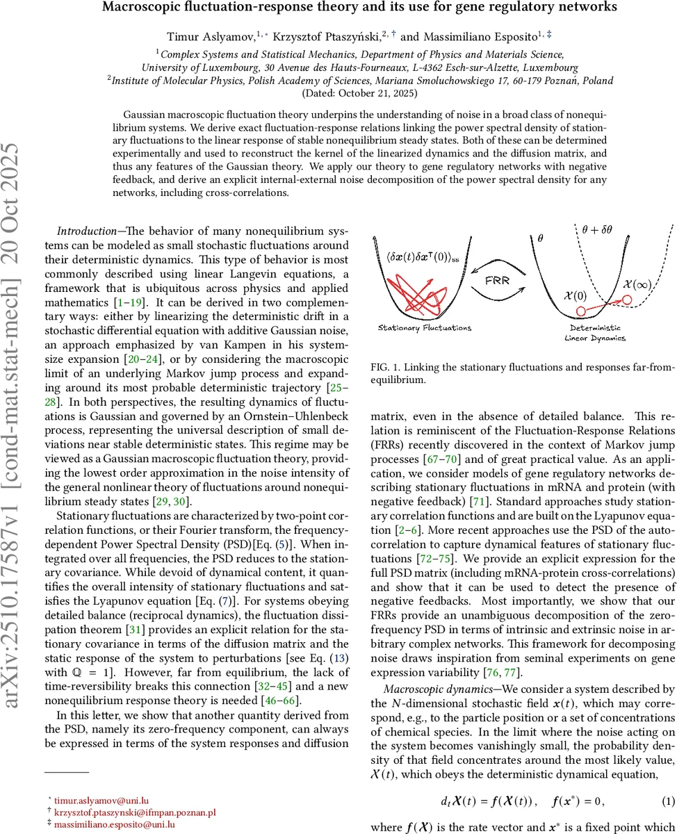 Macroscopic fluctuation-response theory and its use for gene regulatory networks
