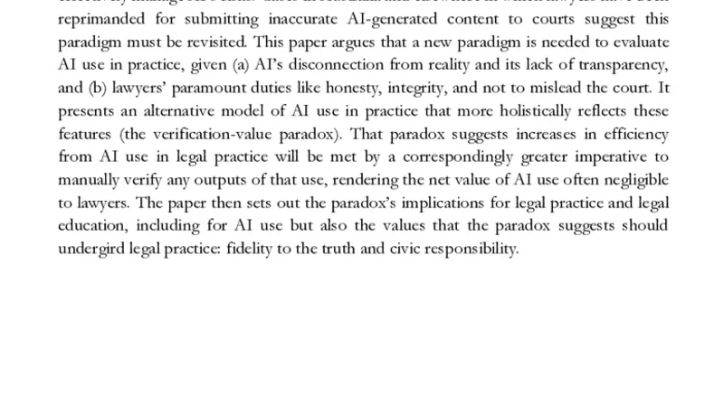 The Verification-Value Paradox: A Normative Critique of Gen AI in Legal Practice
