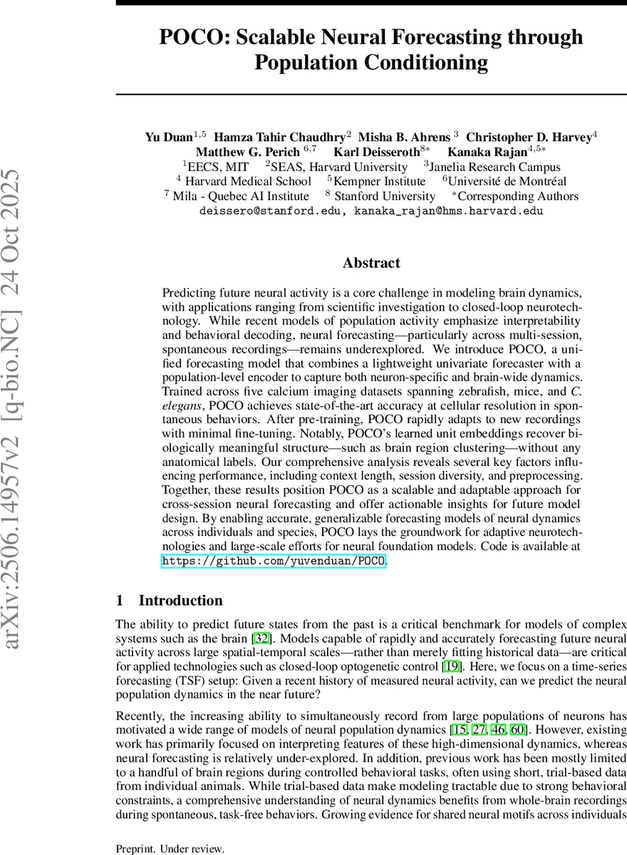POCO: Scalable Neural Forecasting through Population Conditioning