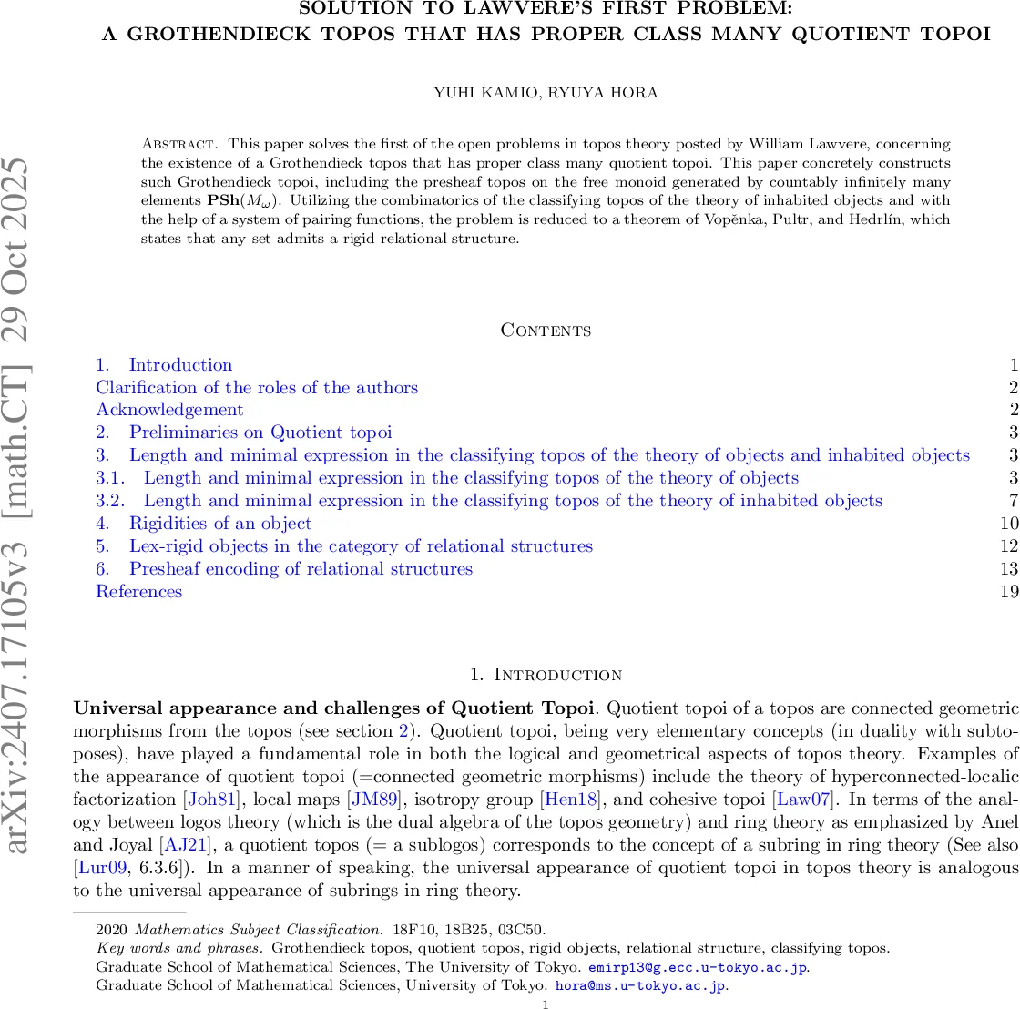 Solution to Lawvere's first problem: a Grothendieck topos that has proper class many quotient topoi