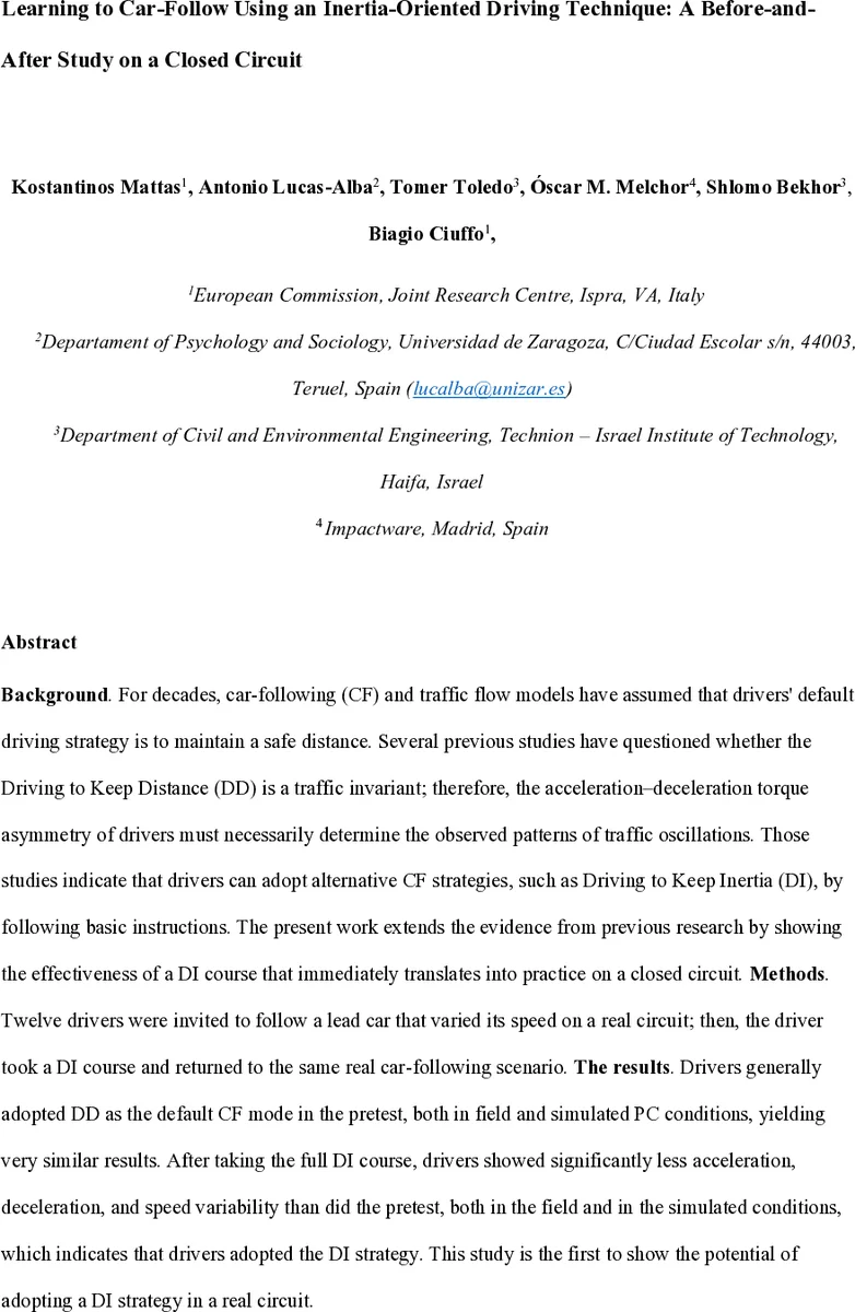 Learning to Car-Follow Using an Inertia-Oriented Driving Technique: A Before-and-After Study on a Closed Circuit