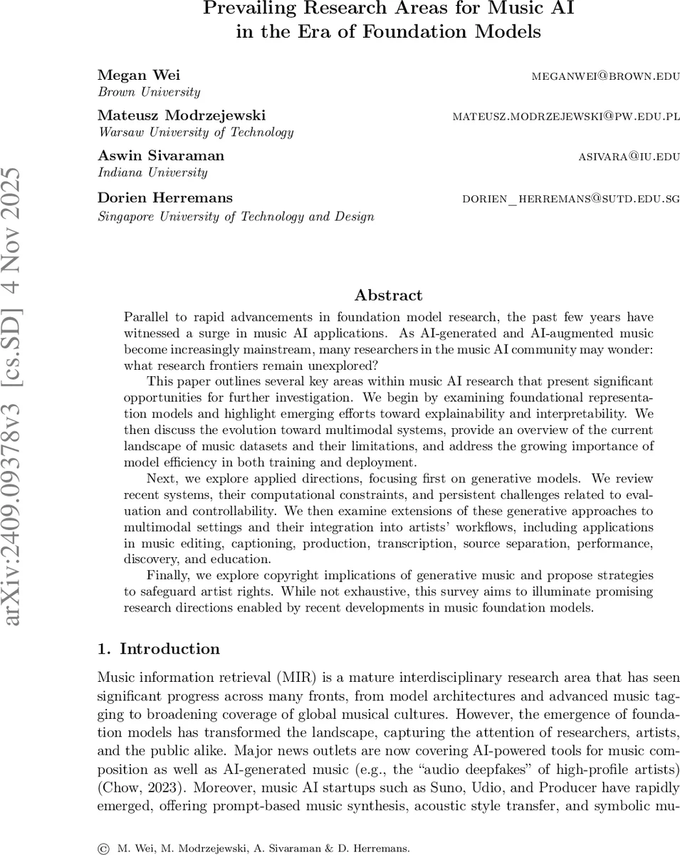 Prevailing Research Areas for Music AI in the Era of Foundation Models