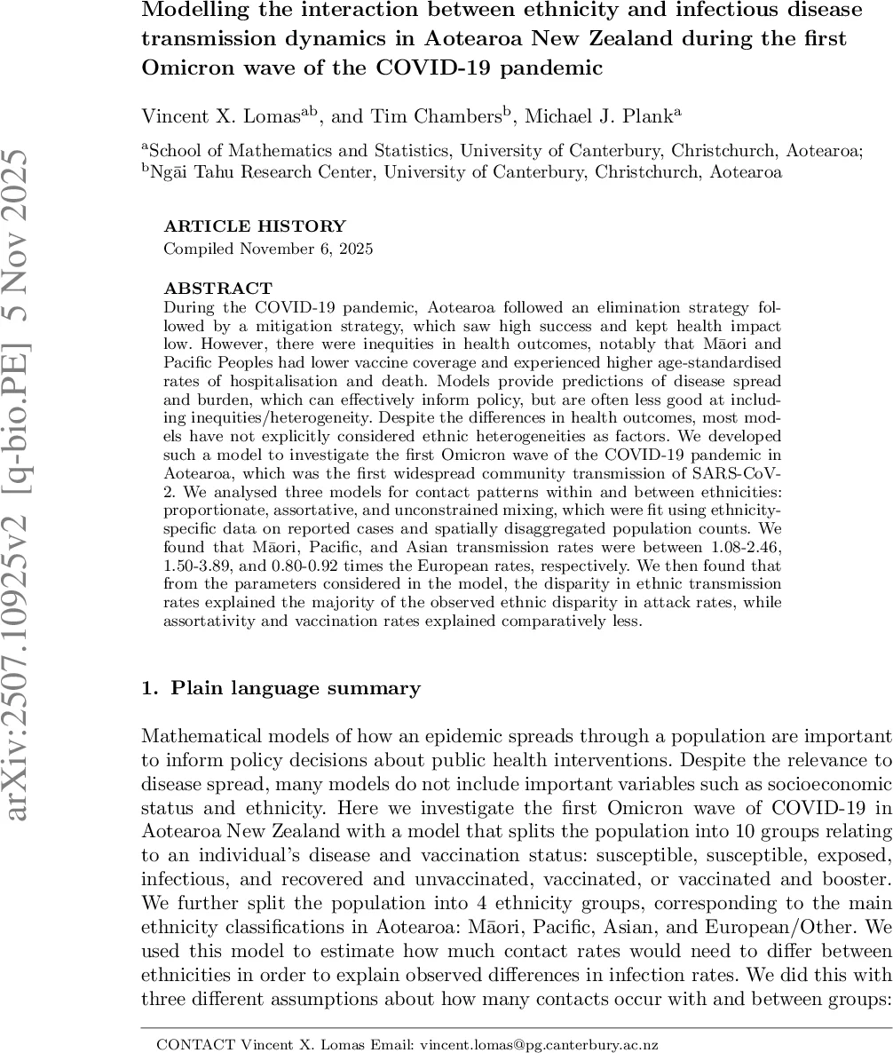 Modelling the interaction between ethnicity and infectious disease transmission dynamics in Aotearoa New Zealand during the first Omicron wave of the COVID-19 pandemic