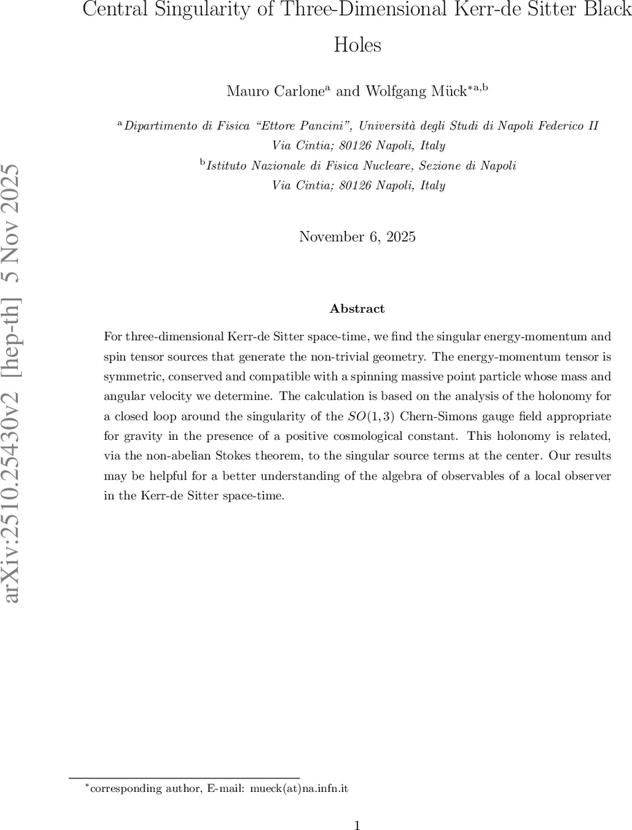 Central Singularity of Three-Dimensional Kerr-de Sitter Black Holes