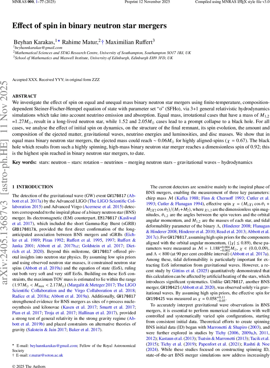 Effect of spin in binary neutron star mergers