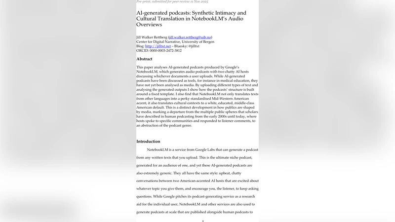 AI-generated podcasts: Synthetic Intimacy and Cultural Translation in NotebookLM's Audio Overviews