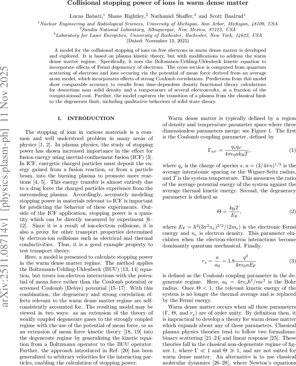 Collisional stopping power of ions in warm dense matter